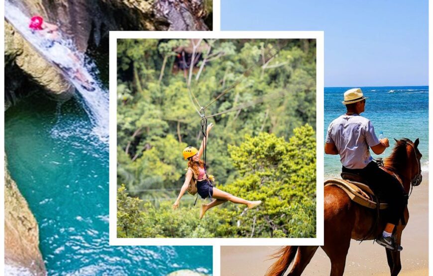 Great 4W1 PACKAGE: Damajagua Falls + Zipline + Lunch + Horseback Riding.